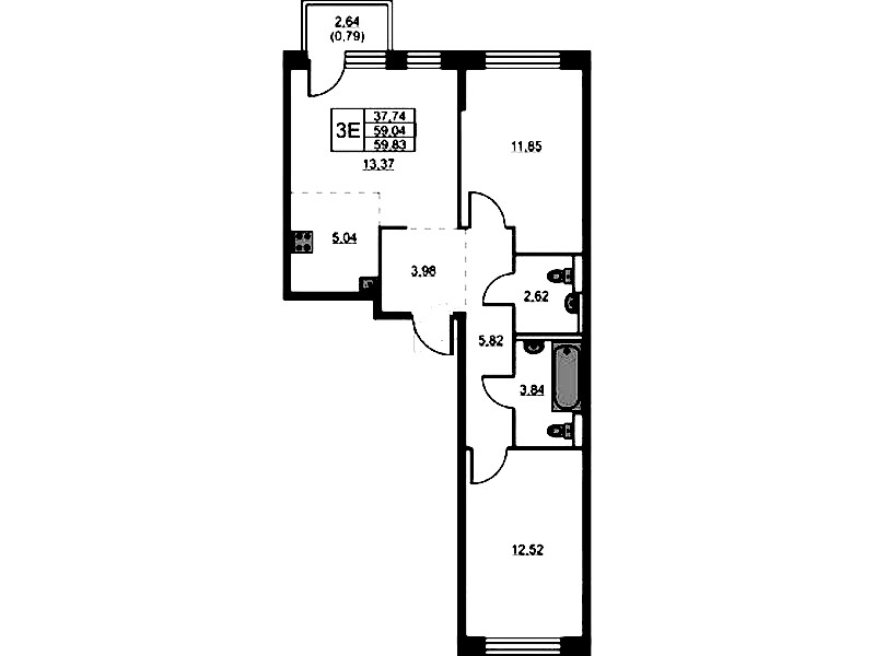 2-комнатная квартира 59.83 м², 24/24 эт., ЖК «Живи! В Рыбацком»